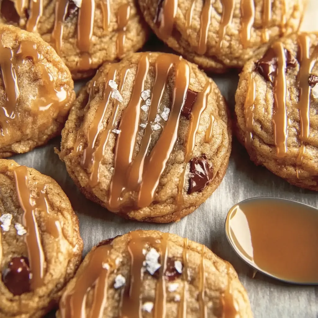 A plate of chocolate chip caramel cookies.