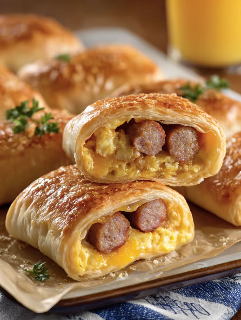 A plate of food with sausage and eggs.