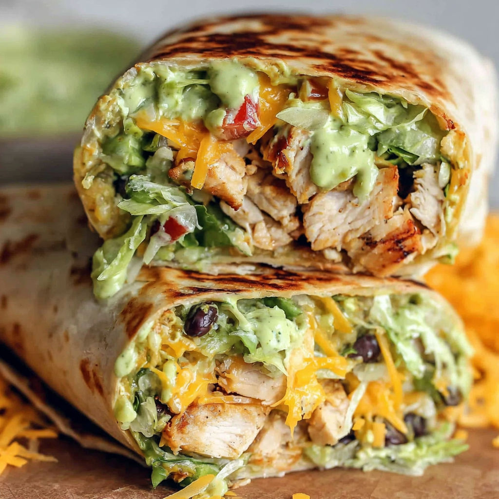 A burrito filled with chicken and cheese.