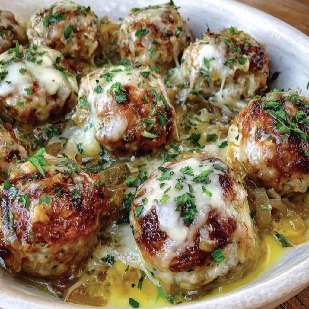 A plate of meatballs covered in cheese and sauce.