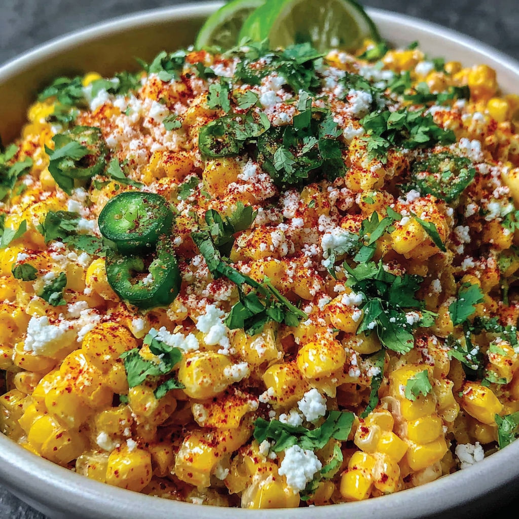 A bowl of Mexican street corn salad.