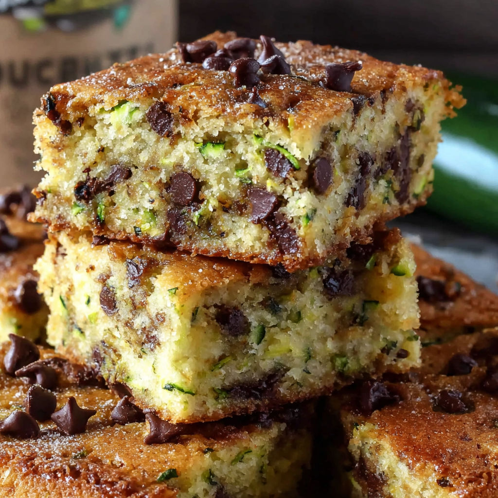 A stack of chocolate chip cake with green toppings.