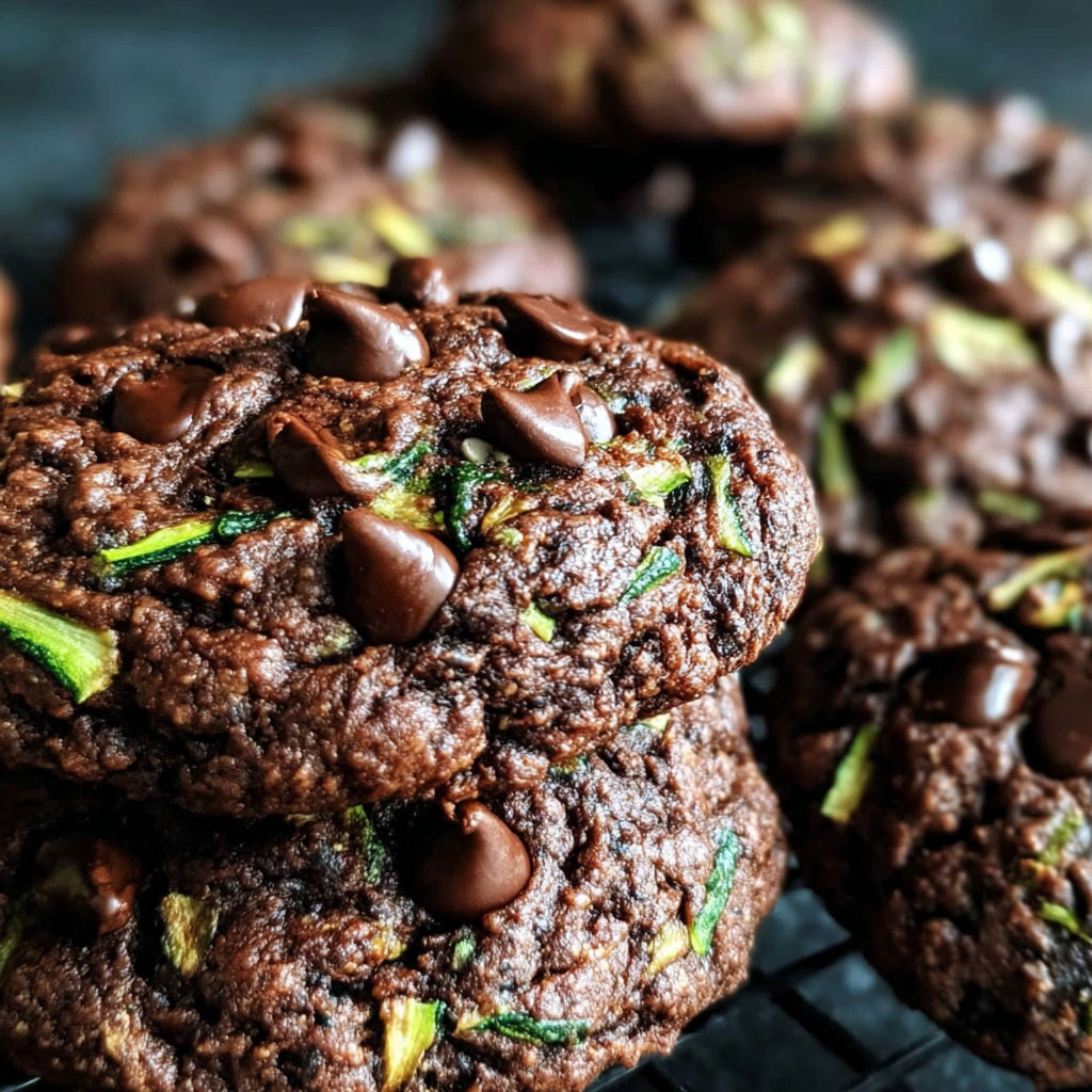 Chocolate Zucchini Cookies on a cooling rack.