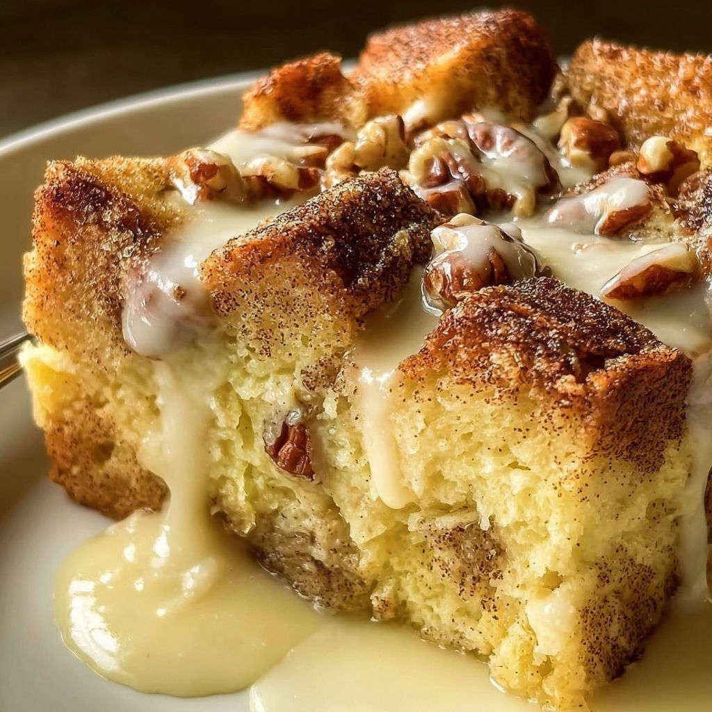 A piece of eggnog French toast casserole.