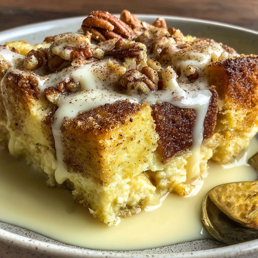 A slice of eggnog French toast casserole.