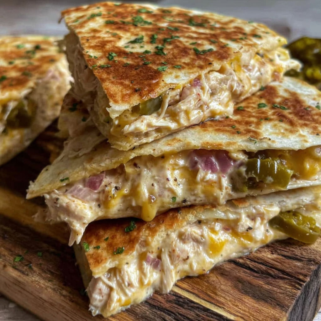 Chicken quesadillas on a table.