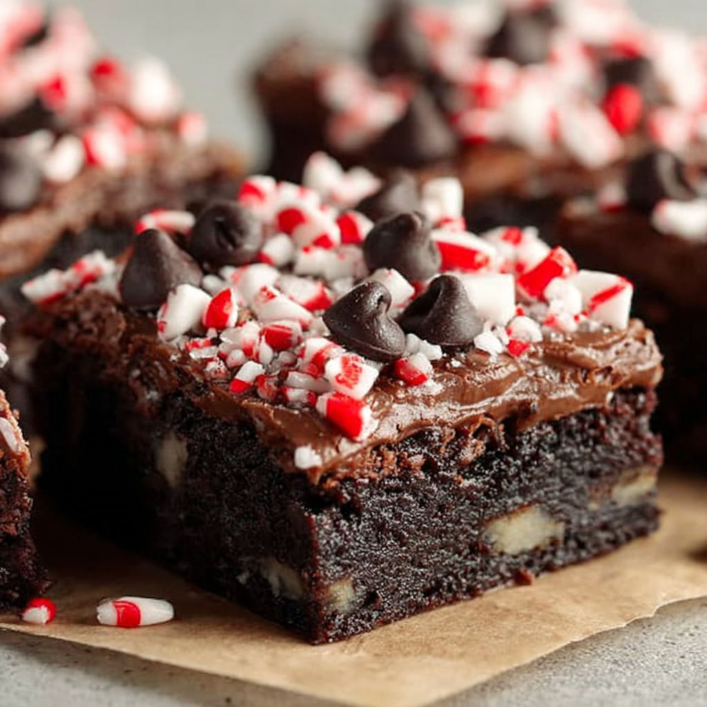A chocolate frosted peppermint brownie.