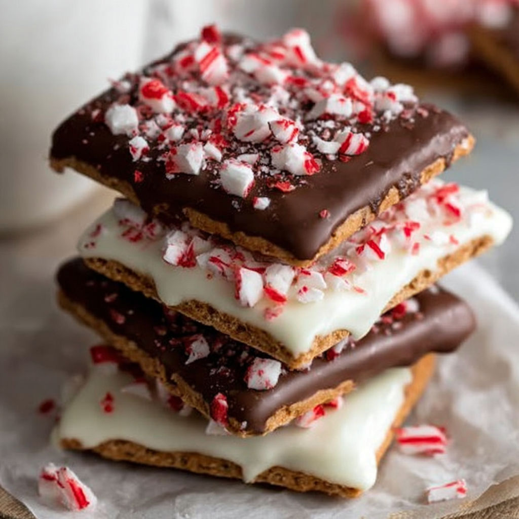 A stack of chocolate peppermint graham treats.