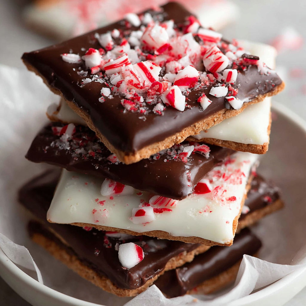 A stack of chocolate peppermint graham treats.