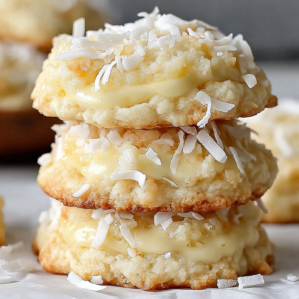 A stack of three pastries with white powder on top.