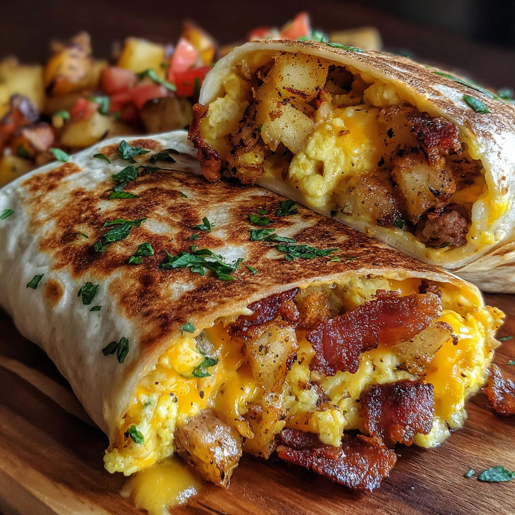 A bacon egg cheese wrap is on a table.