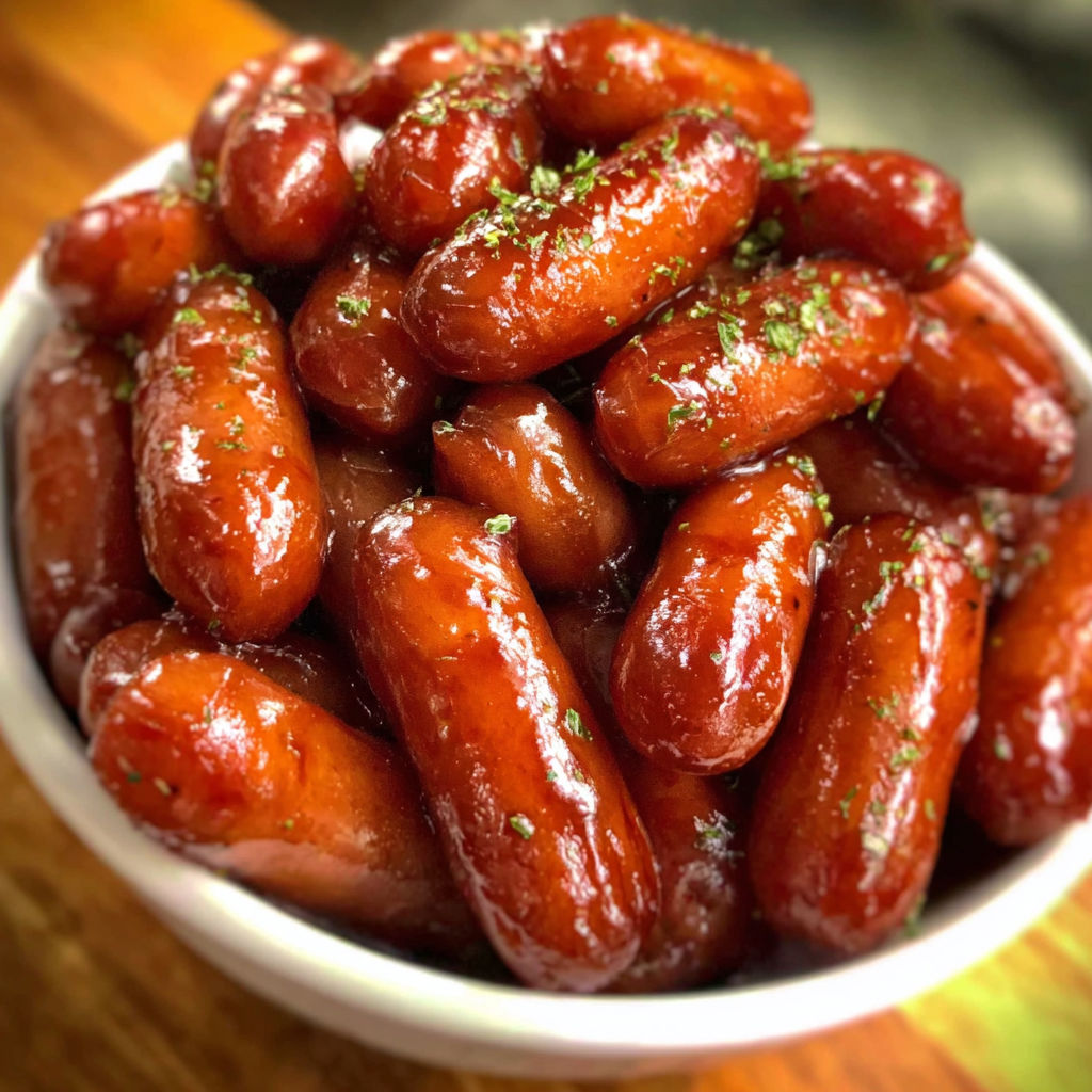 A bowl of crockpot lil smokies.
