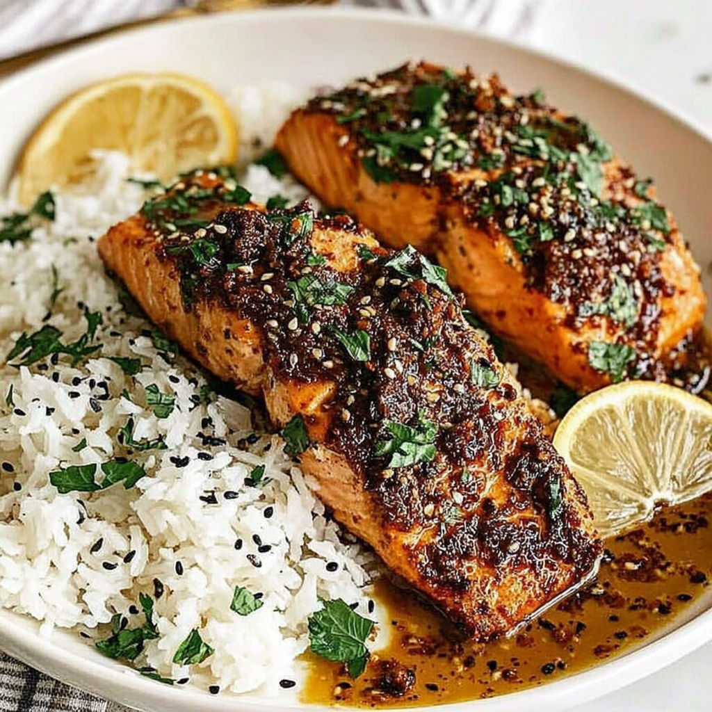 A plate of food with fish and rice.