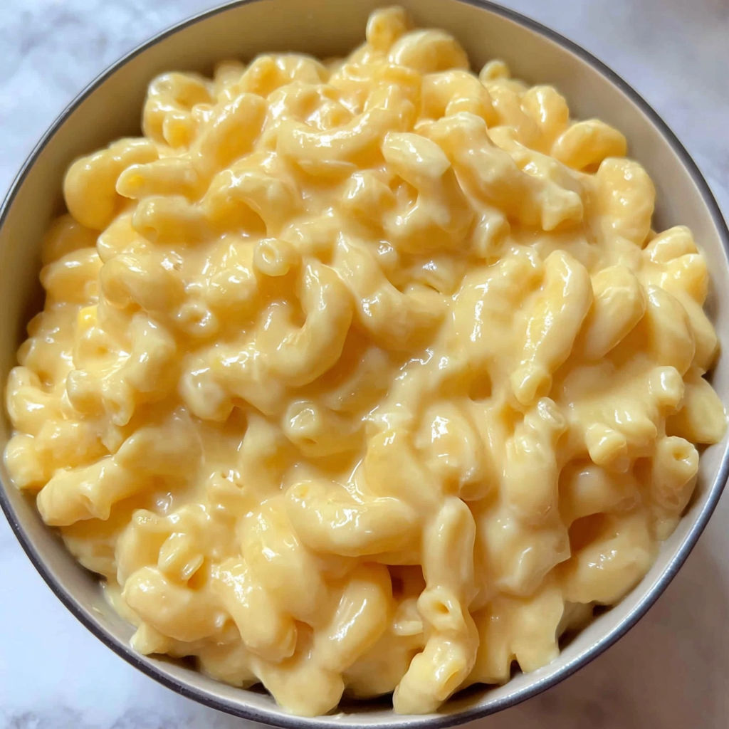 A bowl of macaroni and cheese.