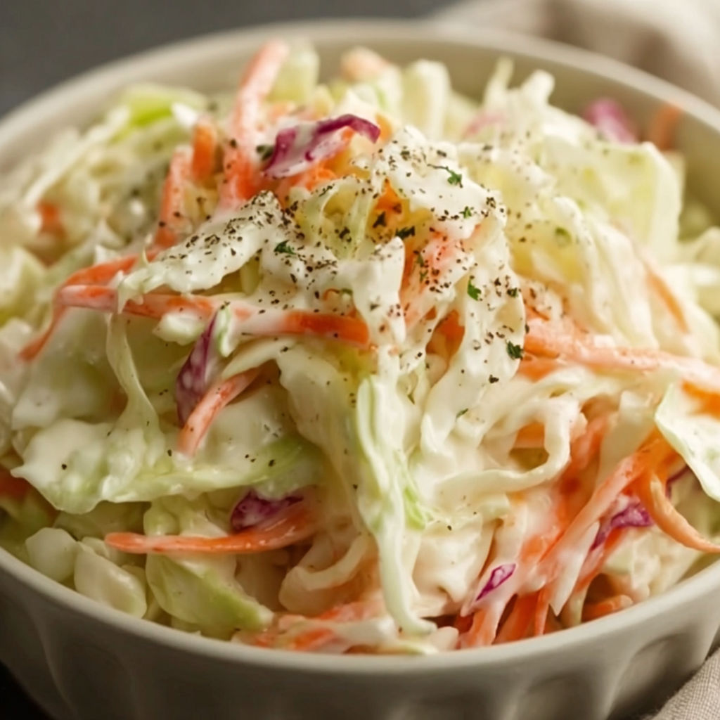 A bowl of coleslaw with carrots and cabbage.