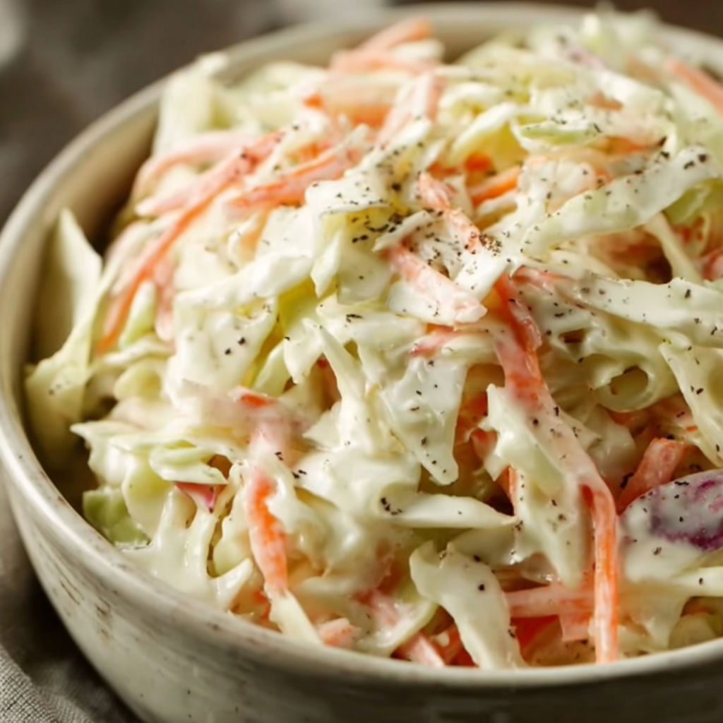 A bowl of coleslaw with carrots and cabbage.