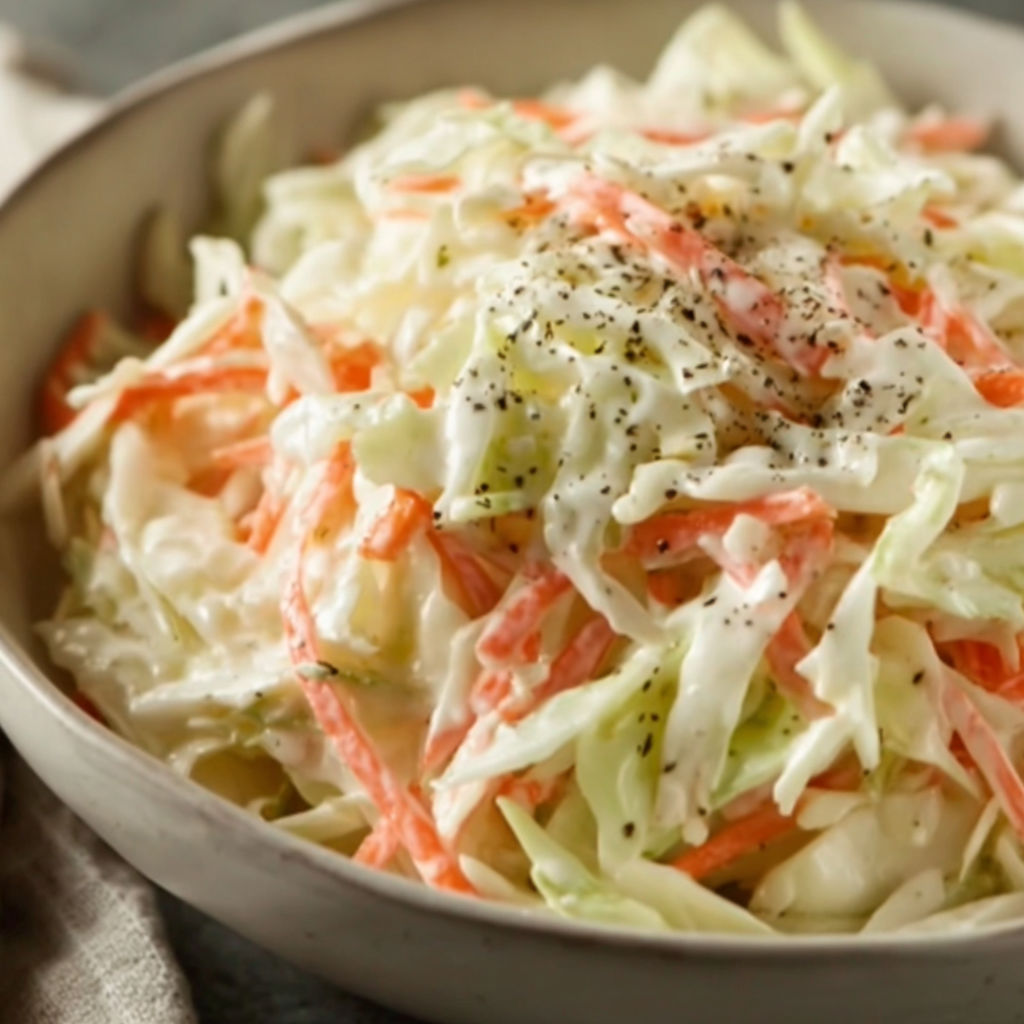 A bowl of coleslaw with carrots and cabbage.