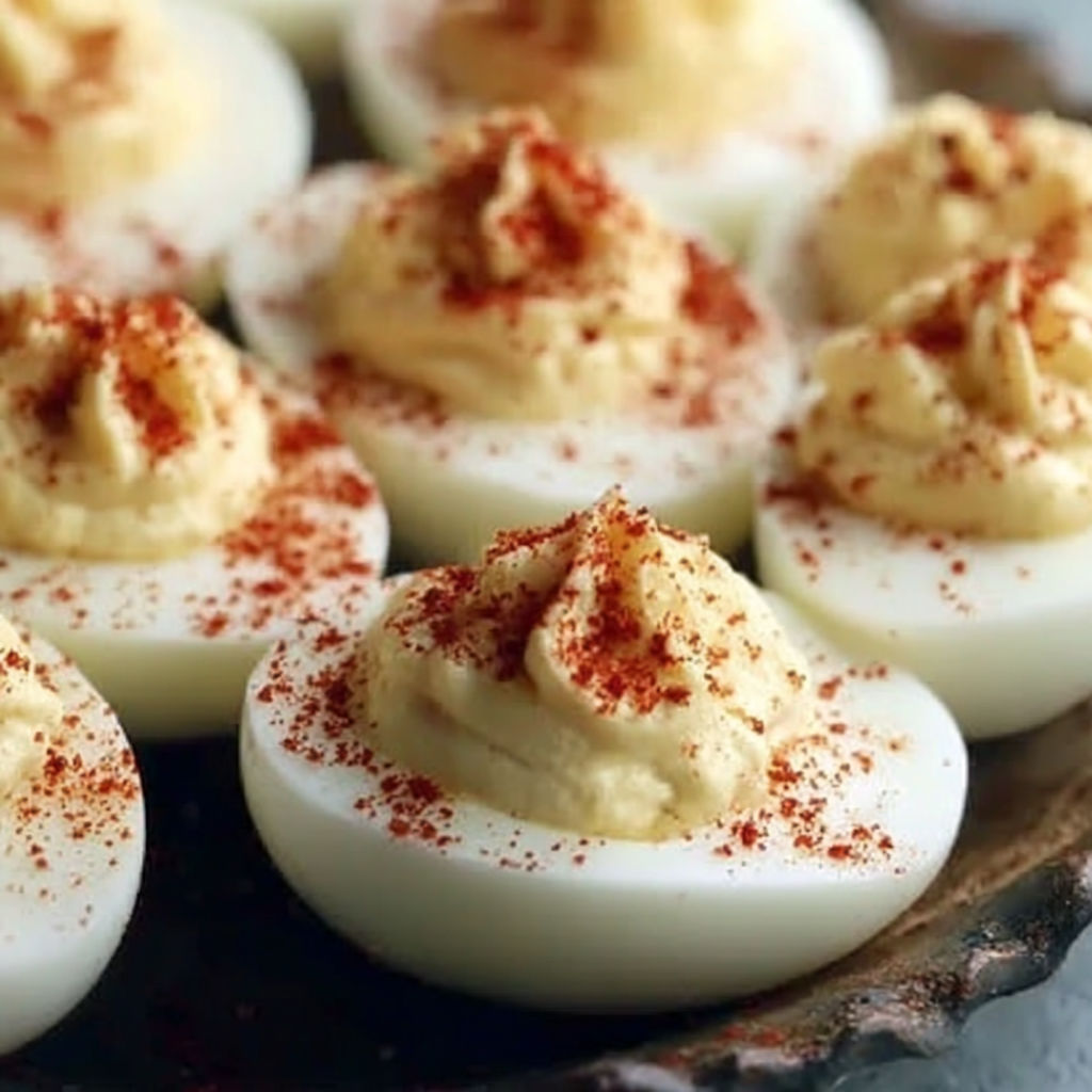 A plate of eggs with a sauce on top.