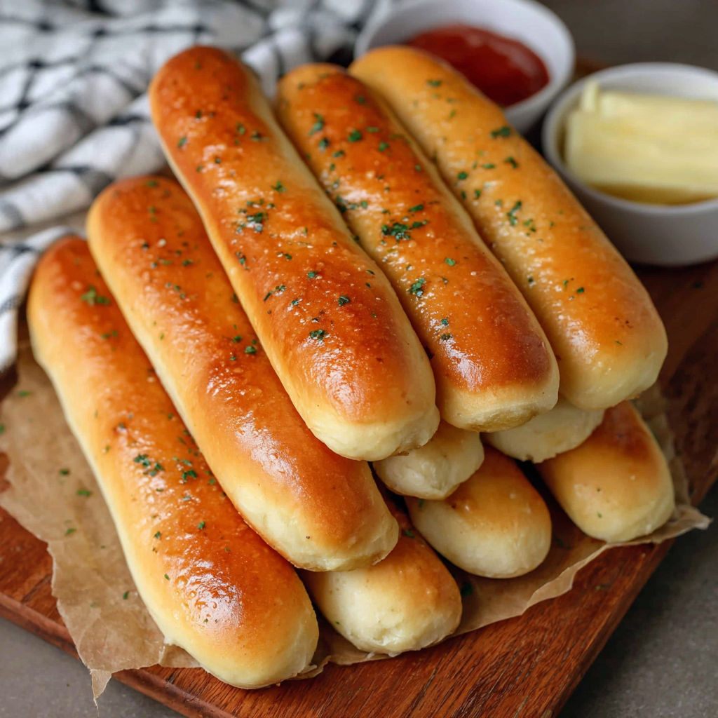 A stack of bread with herbs on top.