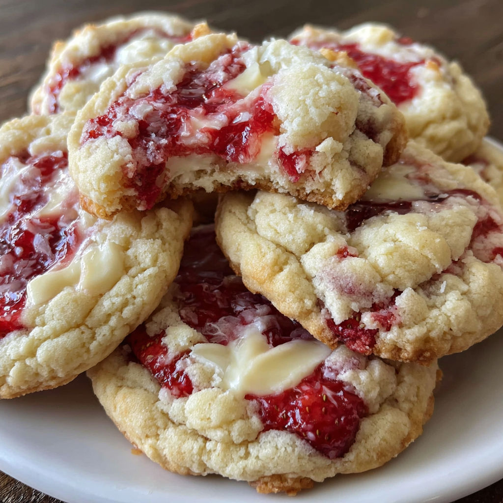 A plate of strawberry cheesecake cookies.