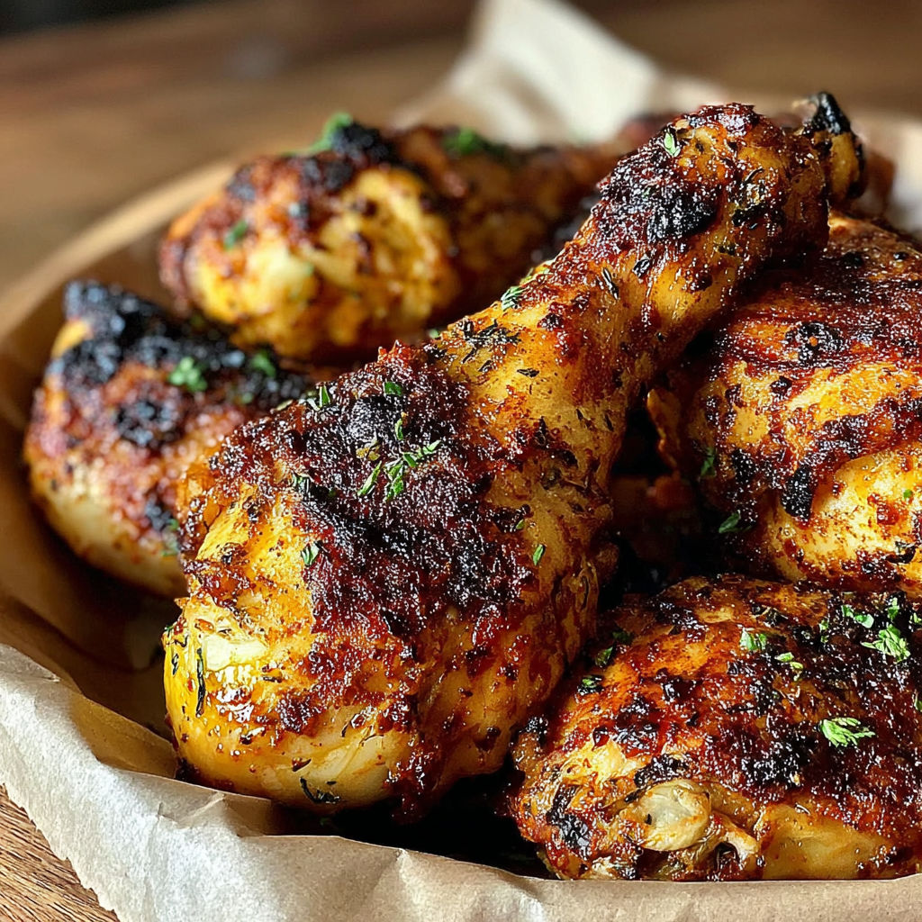 Spicy garlic chicken drumsticks on a plate.
