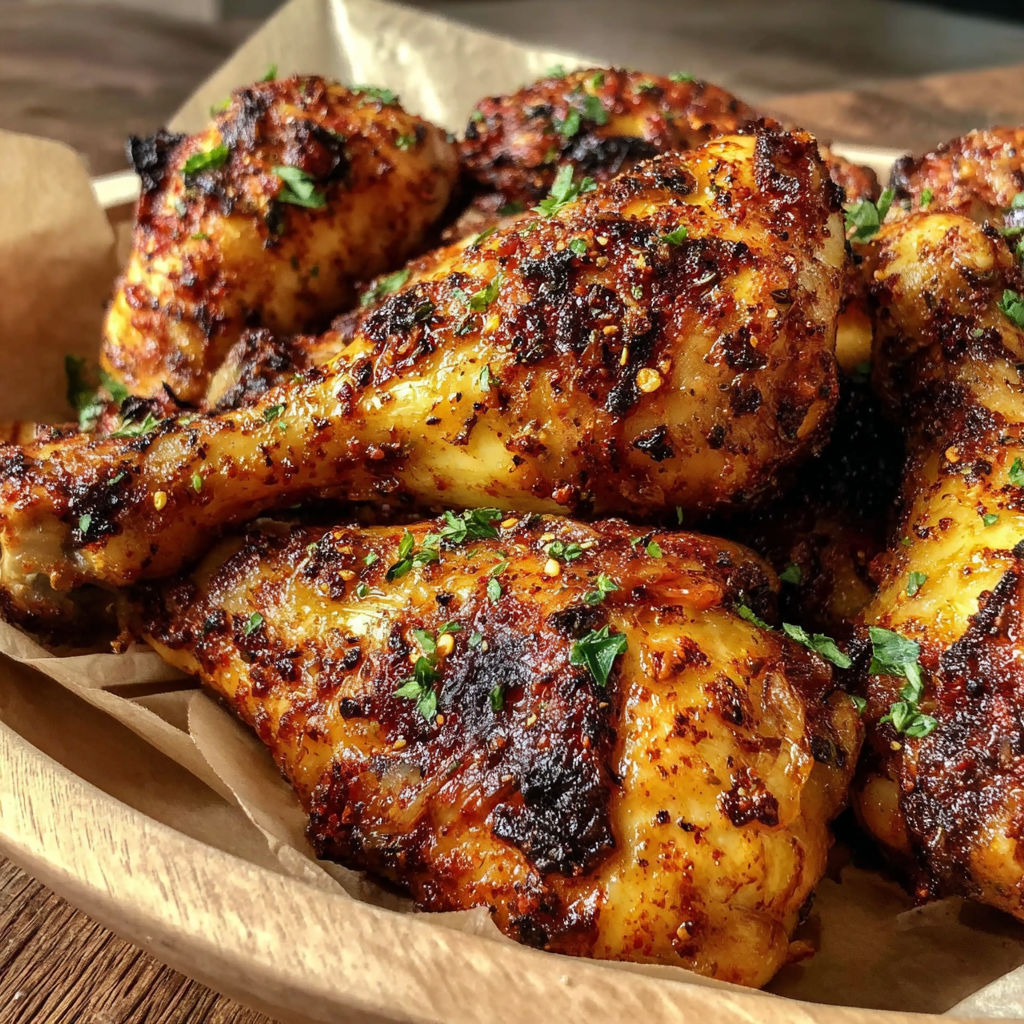 A plate of spicy garlic chicken drumsticks.
