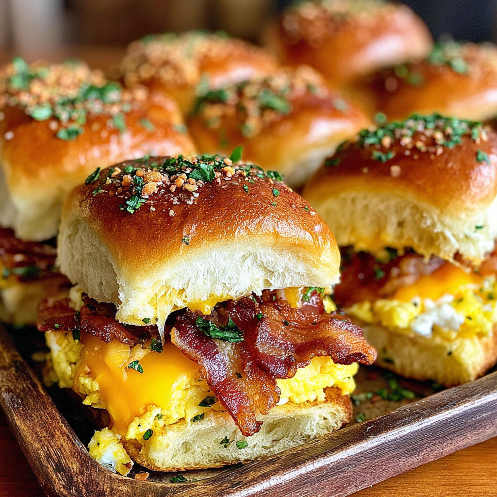 A plate of bacon and egg sandwiches.