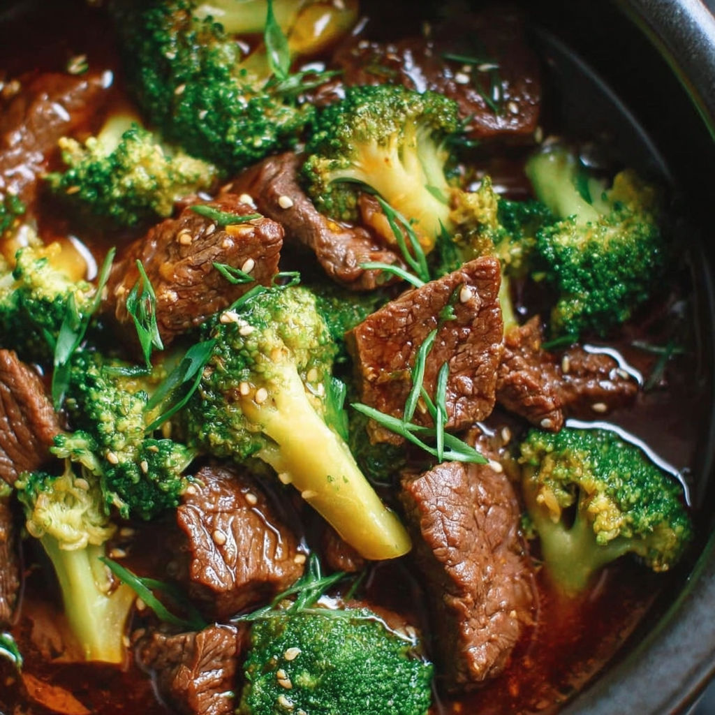 A close up of a bowl of beef and broccoli.