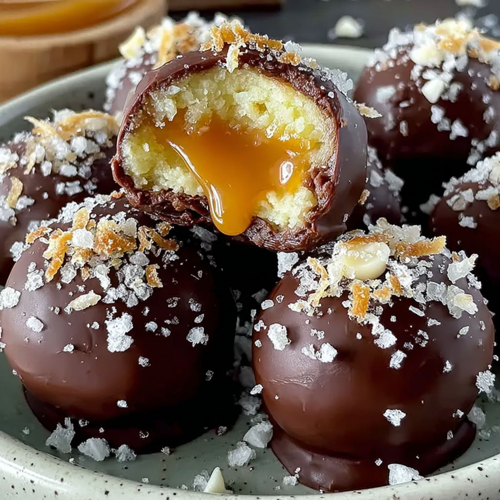 A bowl of salted caramel truffles.