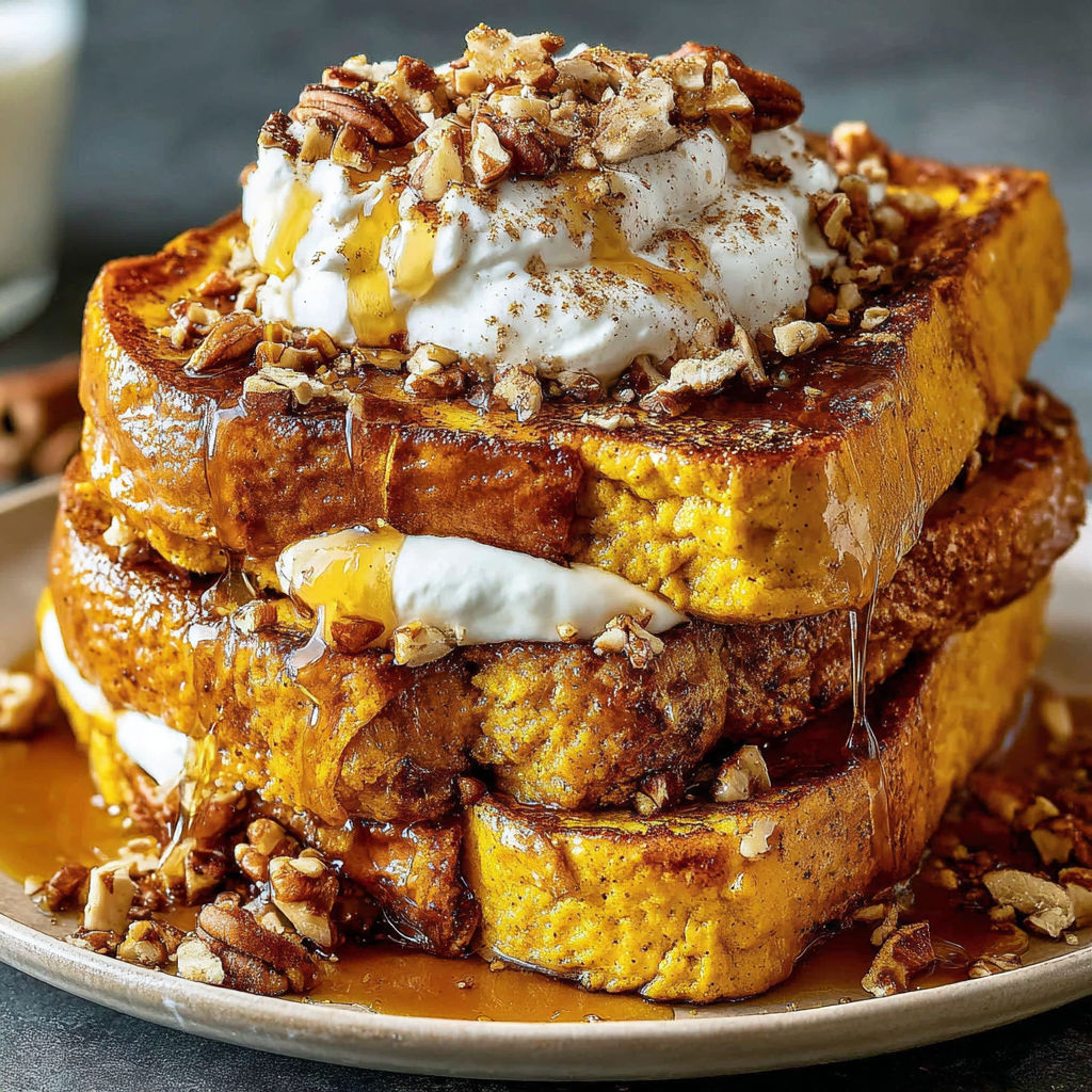 A stack of pumpkin stuffed French toast.