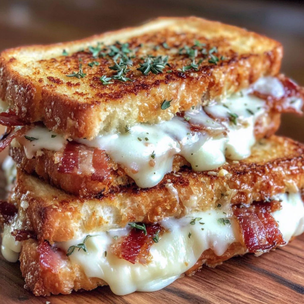 A stack of cheesy bacon ranch toast.