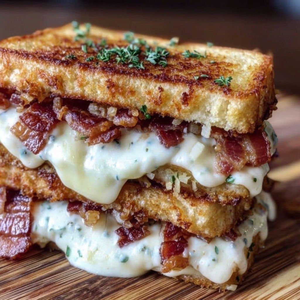 A stack of cheesy bacon ranch toast.