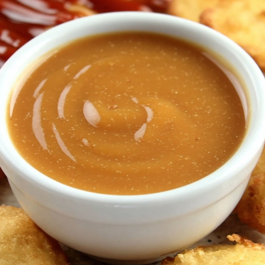A white bowl filled with a brown sauce.