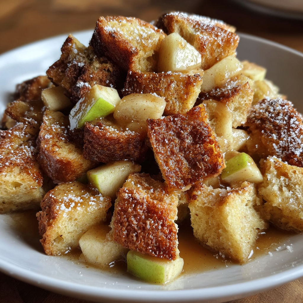 A plate of French toast with apples and cinnamon.