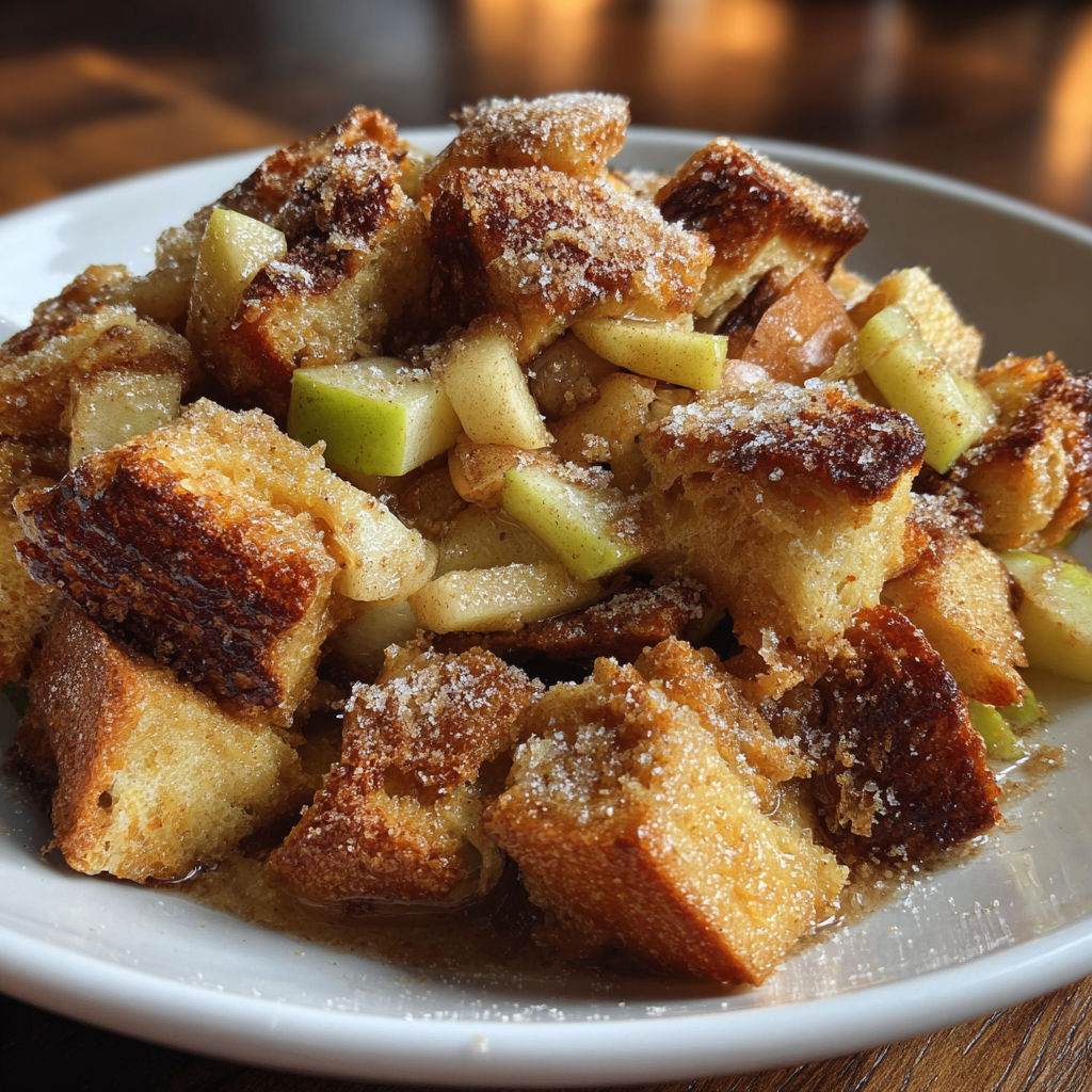 A plate of French toast with apples and cinnamon.
