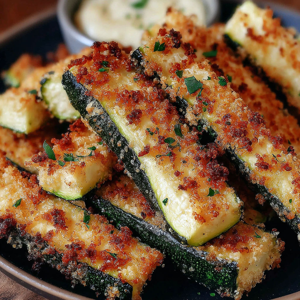 A plate of air fryer zucchini fries.