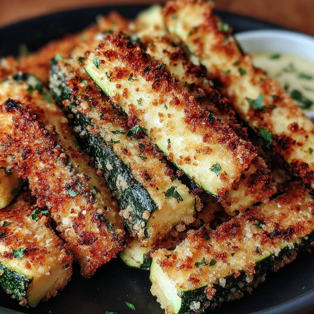 A plate of air fryer zucchini fries.