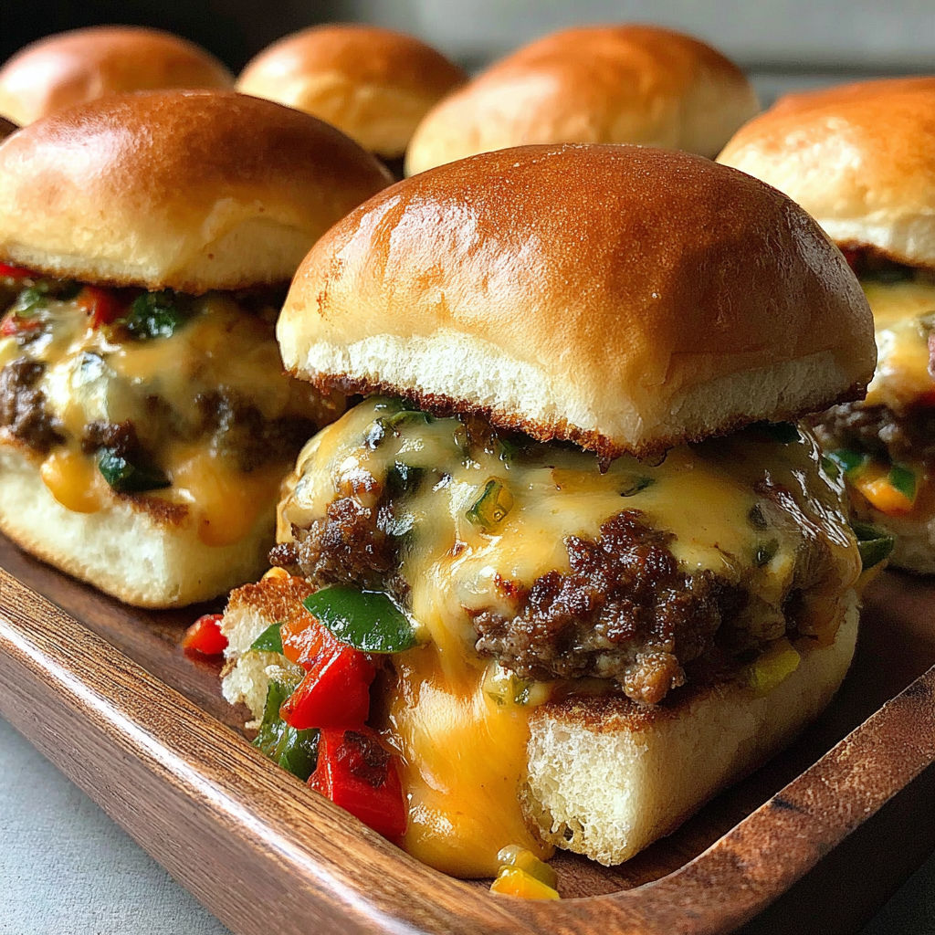 A wooden tray with four burgers on it.