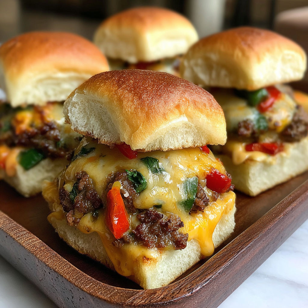 A plate of sandwiches with cheese and peppers.