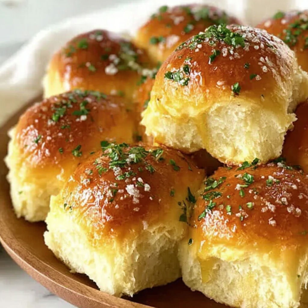 A plate of garlic butter rolls.