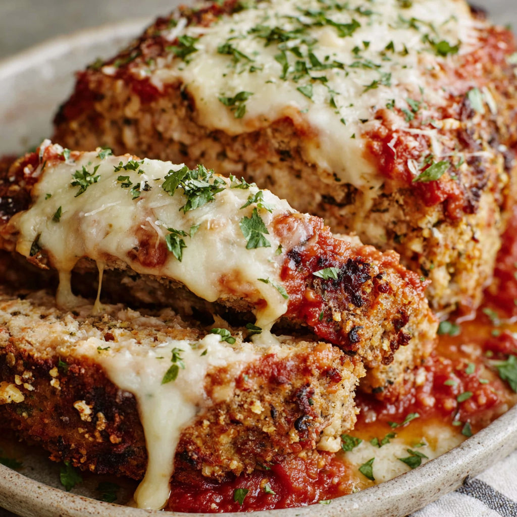 A dish of Parmesan chicken meatloaf.