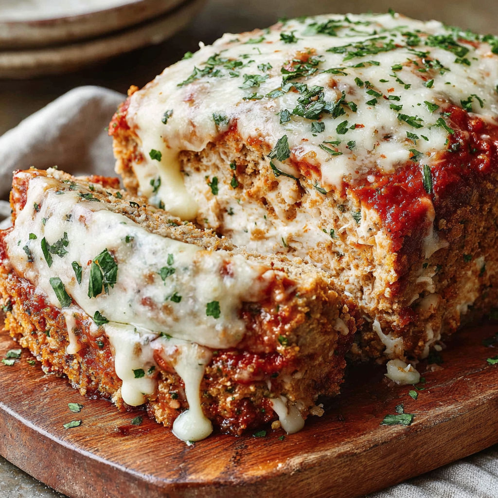 A slice of meatloaf with cheese on top.