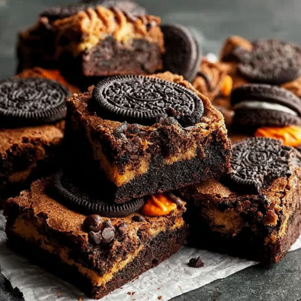 A close up of a chocolate dessert with Oreo cookies.