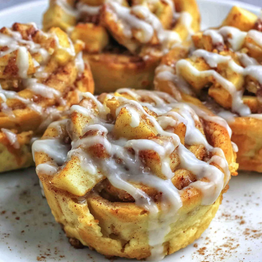 A plate of pastries with white icing and cinnamon.