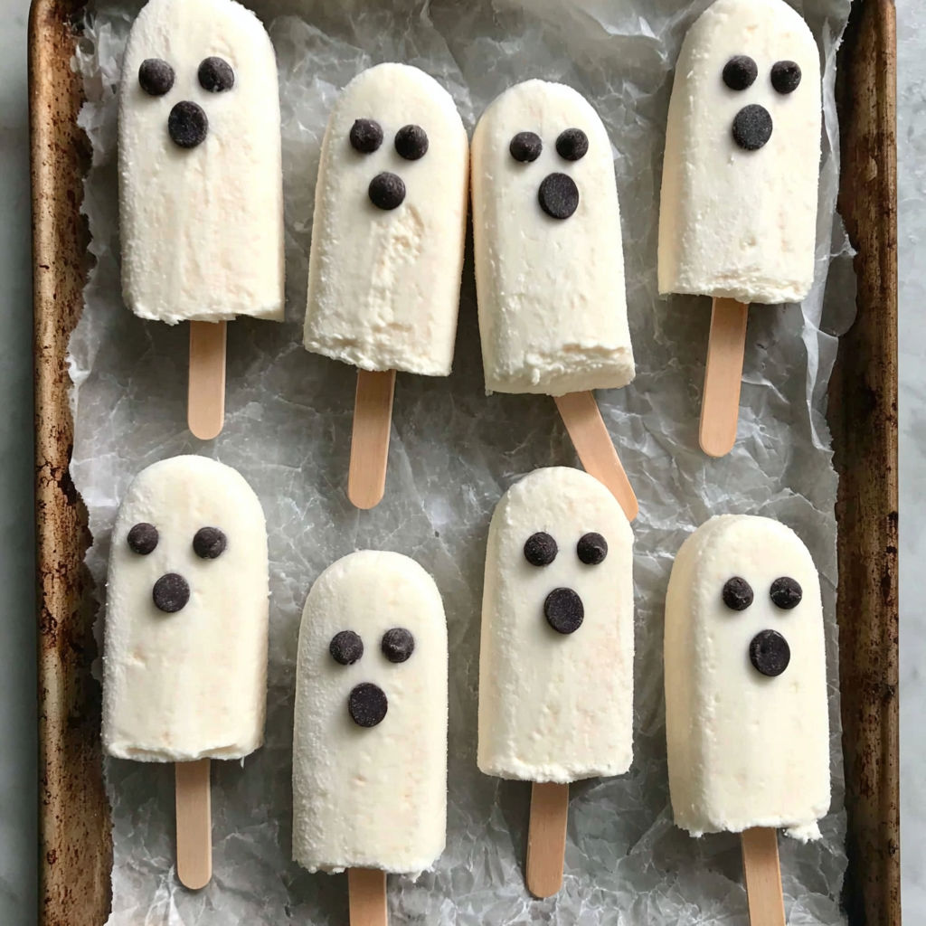 Boo-nana popsicles on a tray.