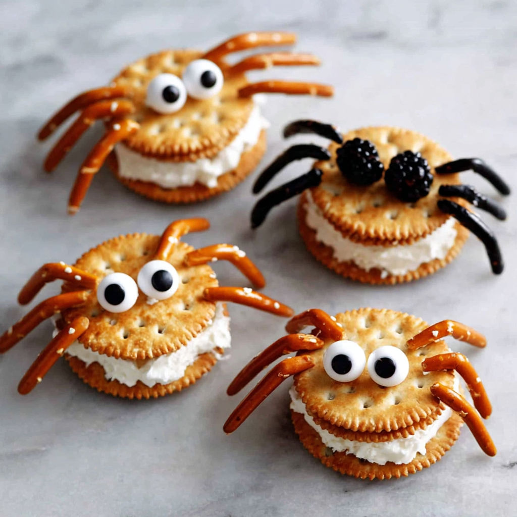 Spider-themed Ritz Cracker sandwiches.