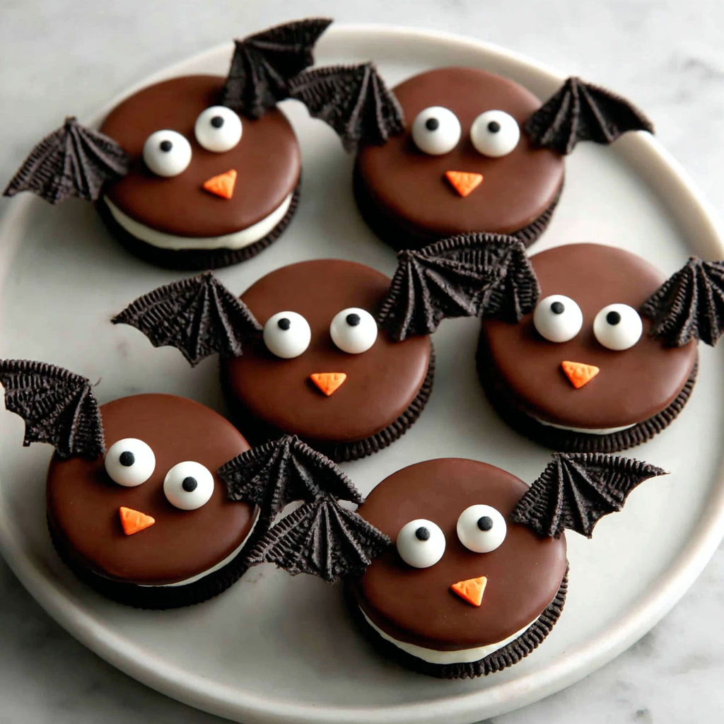 Bat Oreo Treats with Candy Eyes and Chocolate Wafers Recipe.