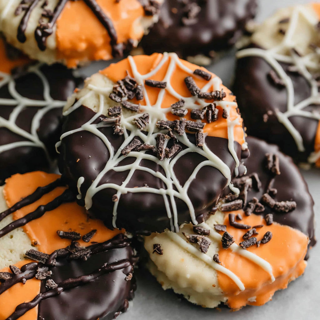 Halloween crackers with orange and white icing.