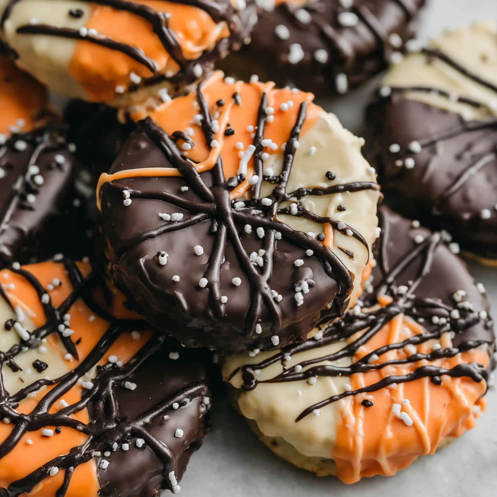Chocolate and orange cookies with chocolate drizzle.