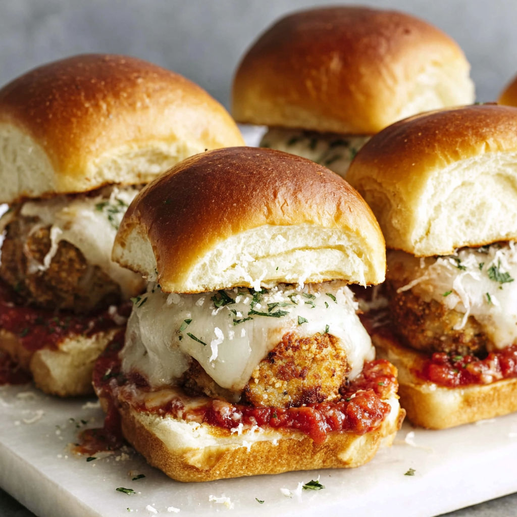 Chicken Parmesan Meatball Sliders Recipe.